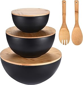 Vdomus Salad Serving Bowls with Lids - 5x10x10-Inch Bamboo Fiber Bowl Set with Wooden Lids - Mult... | Amazon (US)