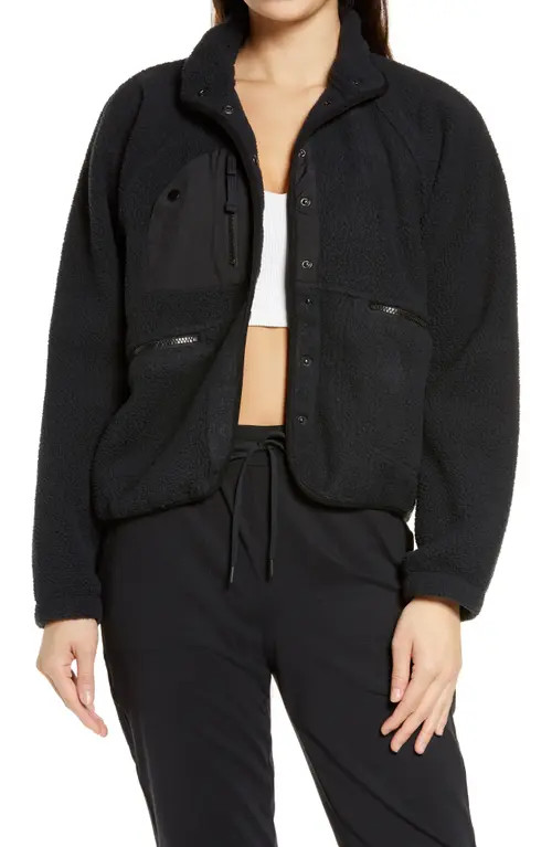 Free People FP Movement Hit the Slopes Fleece Jacket in Black at Nordstrom, Size X-Small | Nordstrom