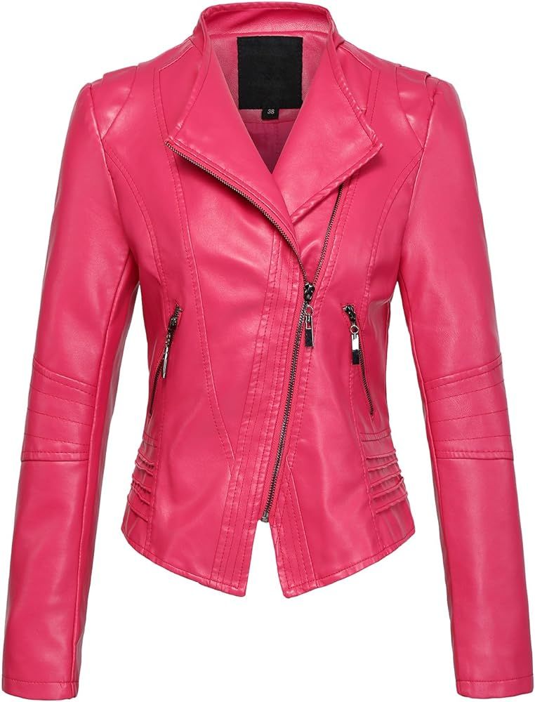 Pink Faux Leather Jacket | Amazon (US)