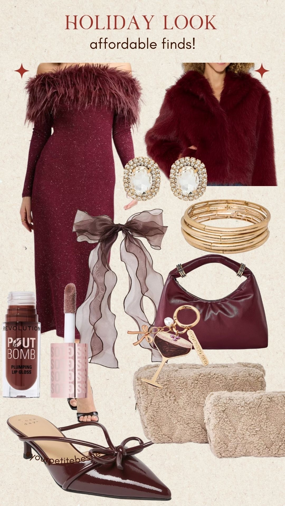 Cute holiday look! Obsessed with this dress and the sherpa makeup bags! 

#LTKPetite #LTKHoliday #LTKGiftGuide