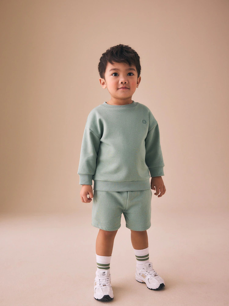 Sage Green Single Plain Crew Neck Sweatshirt and Shorts Set (3mths-7yrs) | Next US