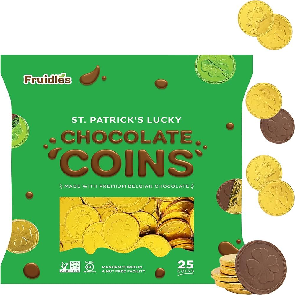 St. Patrick's Day Chocolate Coins Lucky Gold Coins Foils, Belgian Milk Chocolate Coins Bag Nut-Fr... | Amazon (US)