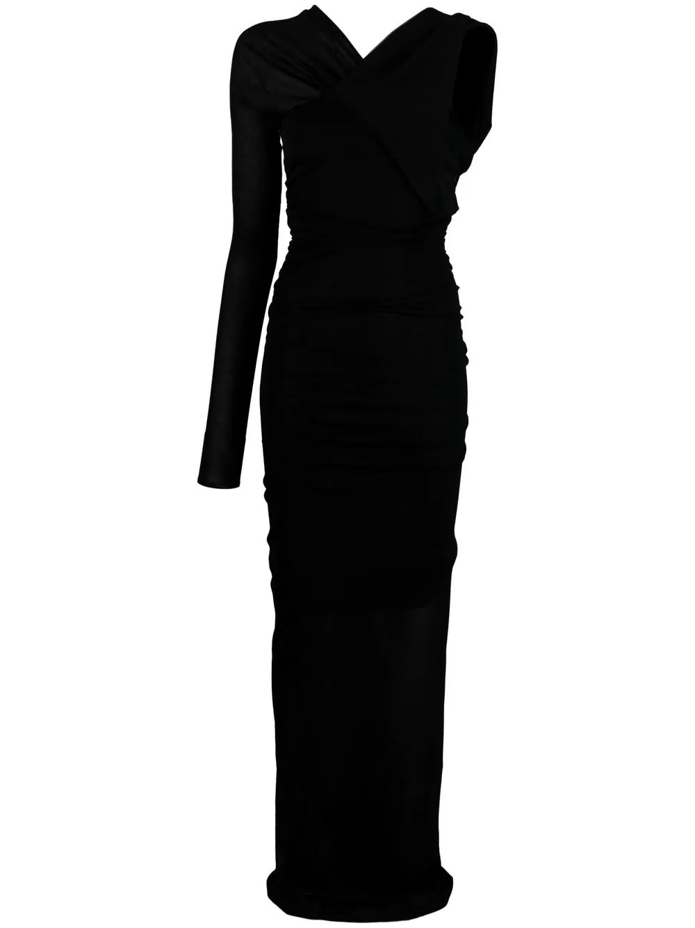 Saint Laurentsemi-sheer one-sleeve long dress | Farfetch Global