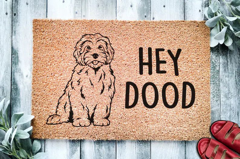 Hey Dood Golden Doodle Dog  Goldendoodle Doormat  | Etsy | Etsy (US)