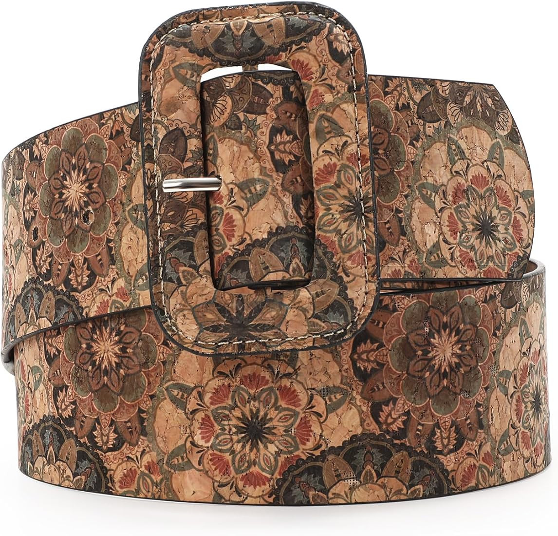 Vintage Floral Wide Belt 70s Waist Belt For Women Boho Print Wide Cork Belt 70s Boho Belt Wide Be... | Amazon (US)