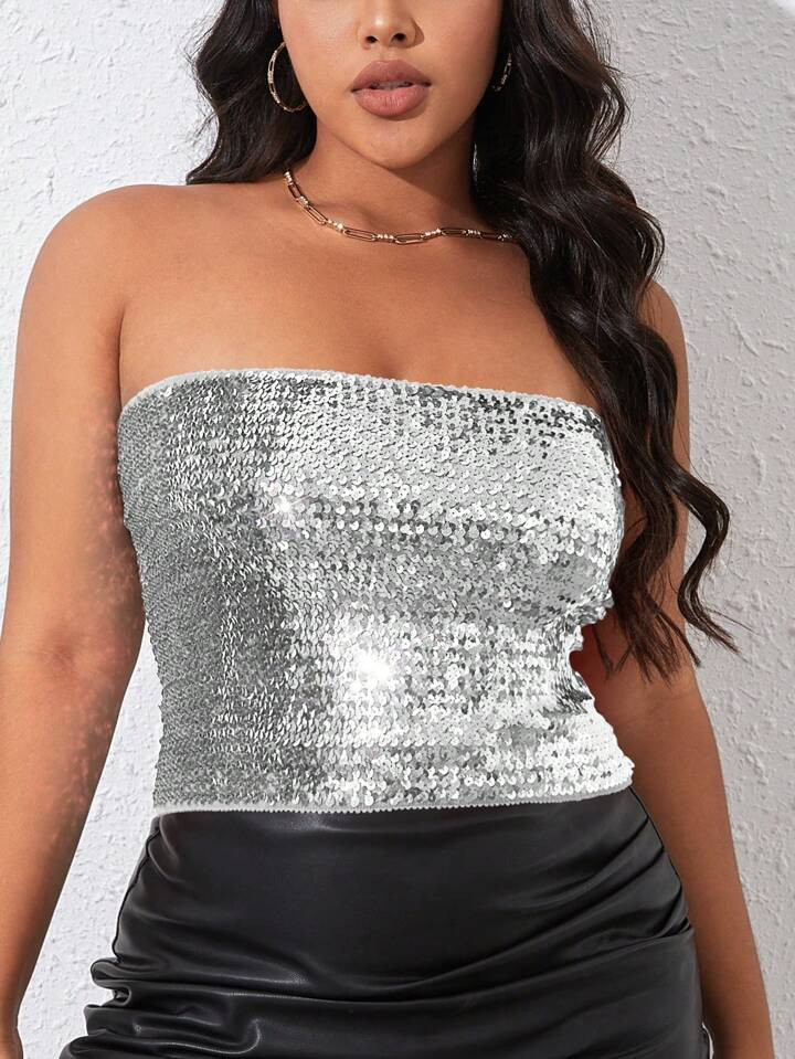 Plus Sequin Tube Top | SHEIN
