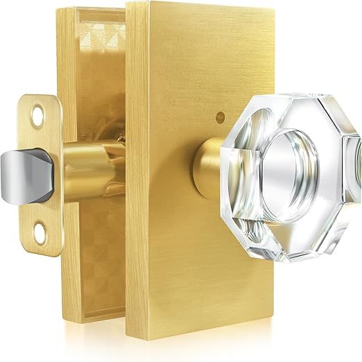 HIEMEY Clear Glass Crystal Door Knobs Interior,Octagon Gold Door Knob,Bathroom Bedroom Privacy Do... | Amazon (US)