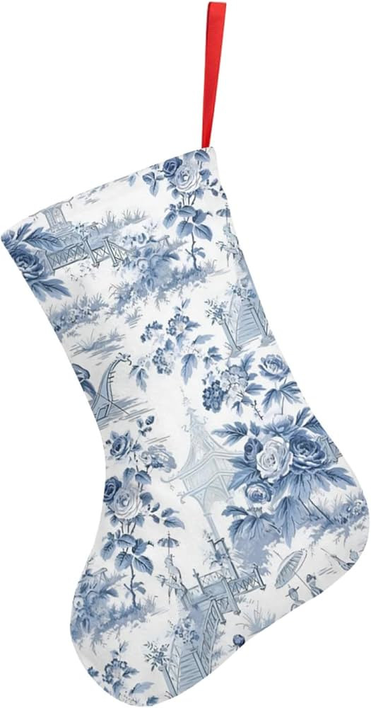 Christmas Stockings Blue Chinese Style Powder Chinoiserie Knitted Stocking Decorations for Family... | Amazon (US)