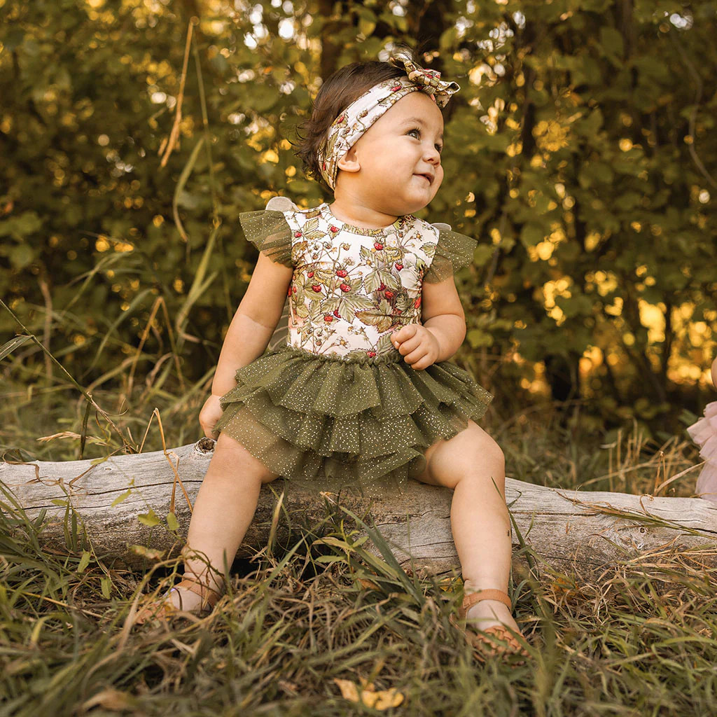 Fairy Green Long Sleeve Strawberry Fairy Tulle Bodysuit Dress | Posh Peanut\u00ae | Posh Peanut