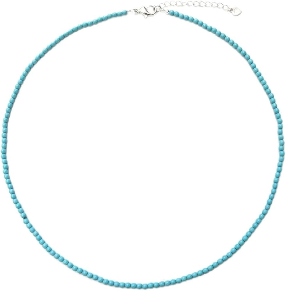 Turquoise Beaded Necklace for Women with S925 Sterling Silver Extender Chain Dainty Adjustable Ge... | Amazon (US)