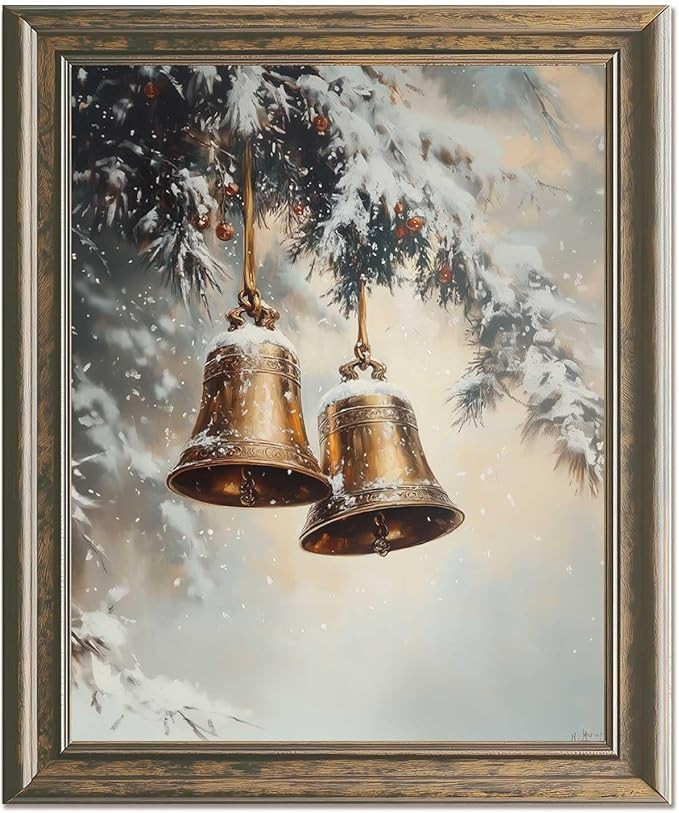 Neutral Christmas Wall Art Vintage Winter Print Pine Tree Painting Beige Christmas Winter Citysca... | Amazon (US)