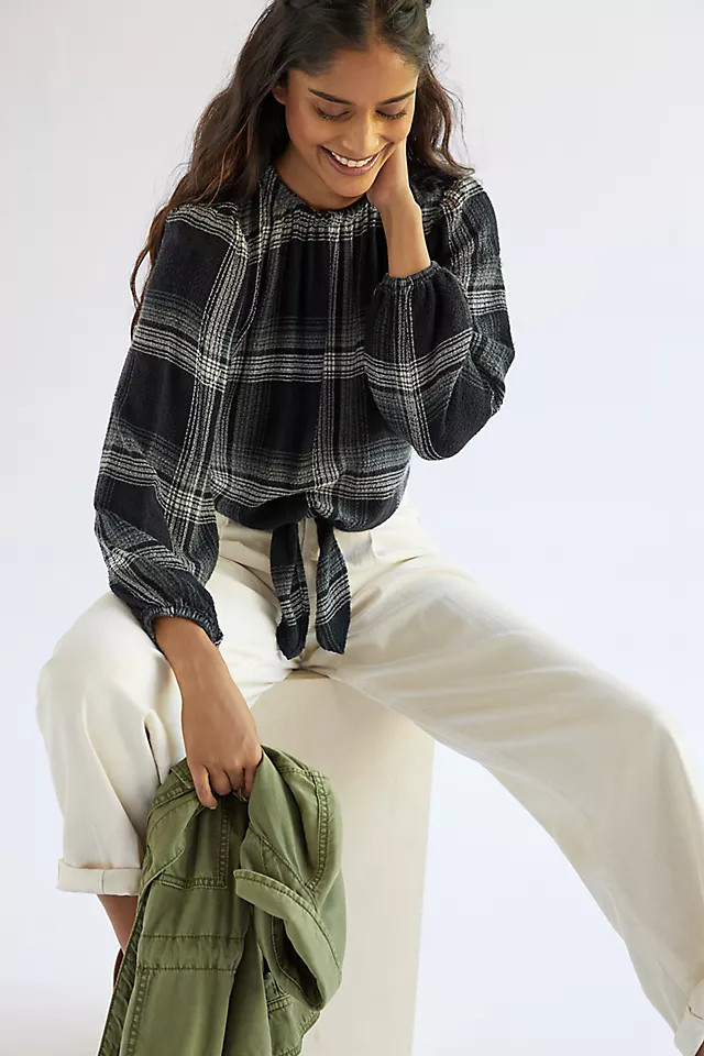 Cloth & Stone Plaid Tie-Front Blouse | Anthropologie (US)