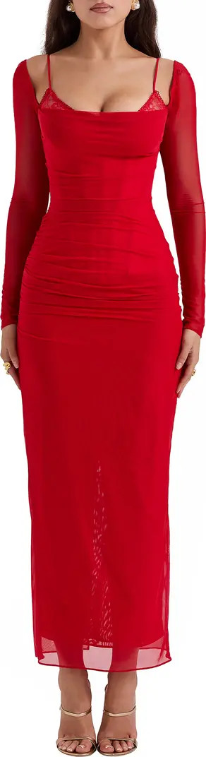 HOUSE OF CB Katrina Lace Mesh Long Sleeve Gown | Nordstrom | Nordstrom