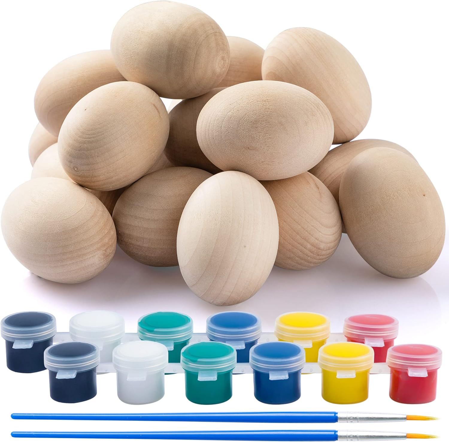 JOYIN 18 Pcs 2.36" Easter Eggs Painting Kit Easter Wooden Eggs Fake Eggs with Brushes and Paints ... | Amazon (US)