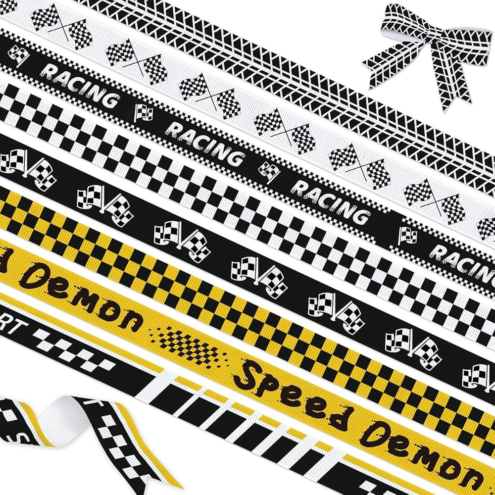 YKW 8 Rolls Racing Checkered Ribbon Set, Black and White Checkered Ribbon, Sports Ribbons for Hai... | Amazon (US)