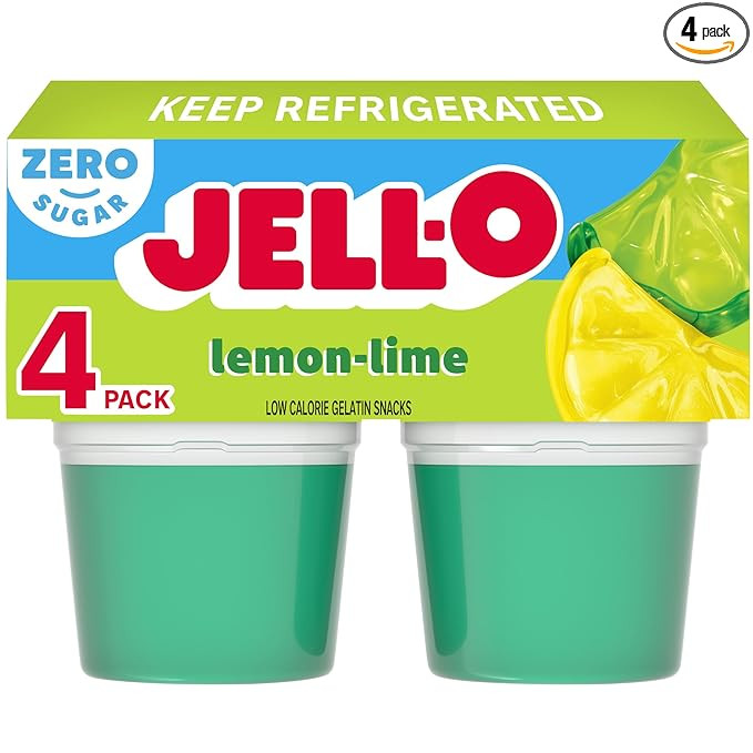 Jell-O Lemon-Lime Artificially Flavored Zero Sugar Ready-to-Eat Gelatin Snack Cups, 4 ct Cups | Amazon (US)