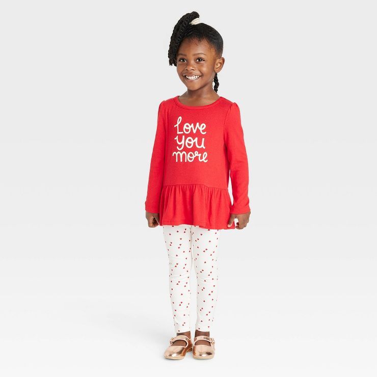 Toddler Girls' 'Love You More' Cozy Top & Heart Leggings Set - Cat & Jack™ Red | Target