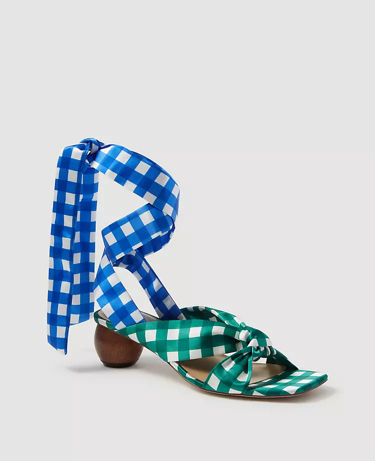 Lizzette Gingham Wrap Wood Heel Sandals | Ann Taylor | Ann Taylor (US)