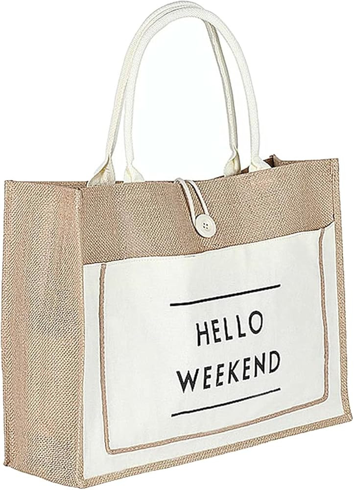 Fibrdoo Jute Beach Bag for Women, Reusable Beach Tote Bag, Grocery Shopping Bag | Amazon (US)