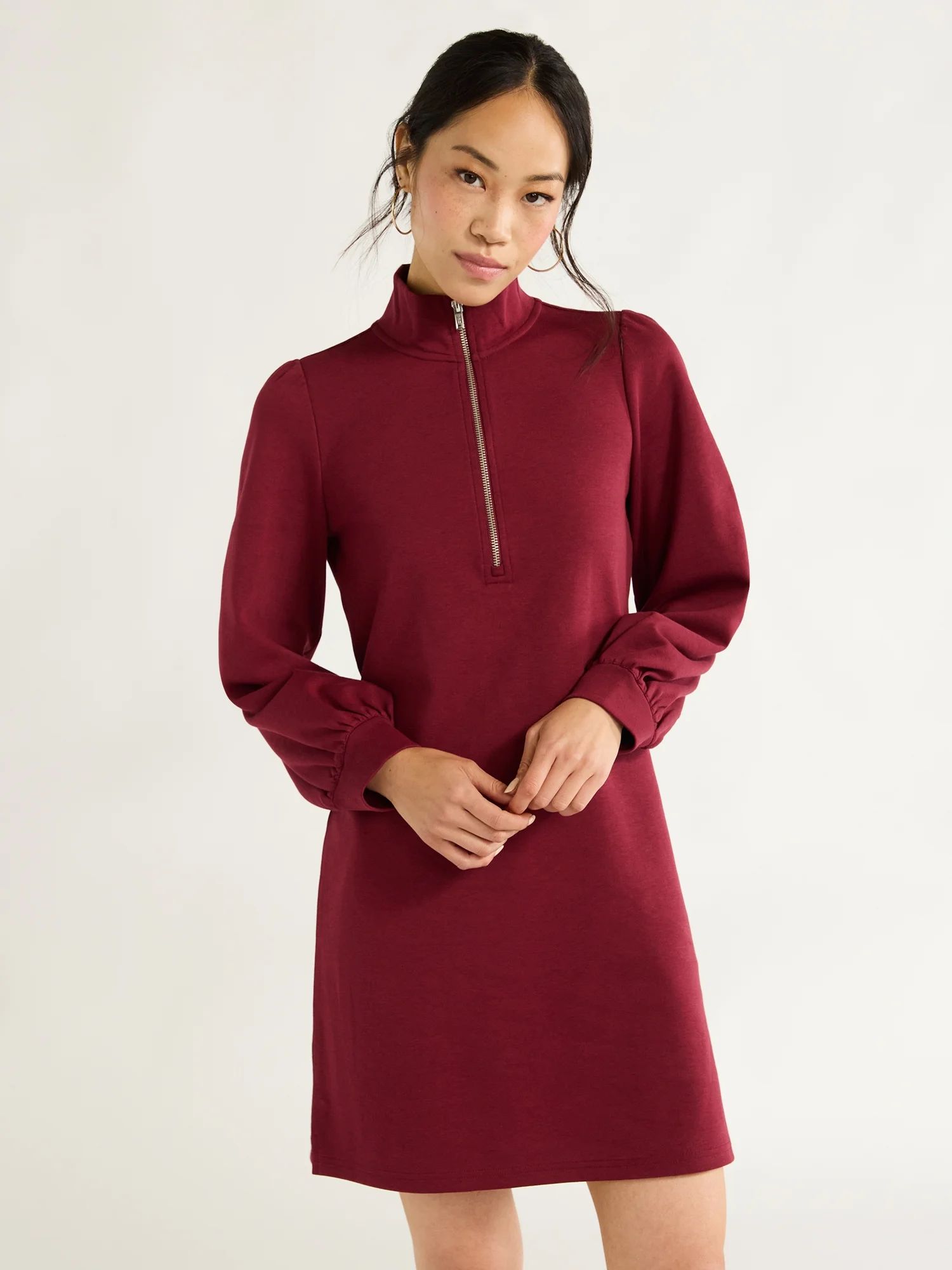 Free Assembly Women's Long Sleeve Half Zip Mini Dress | Walmart (US)