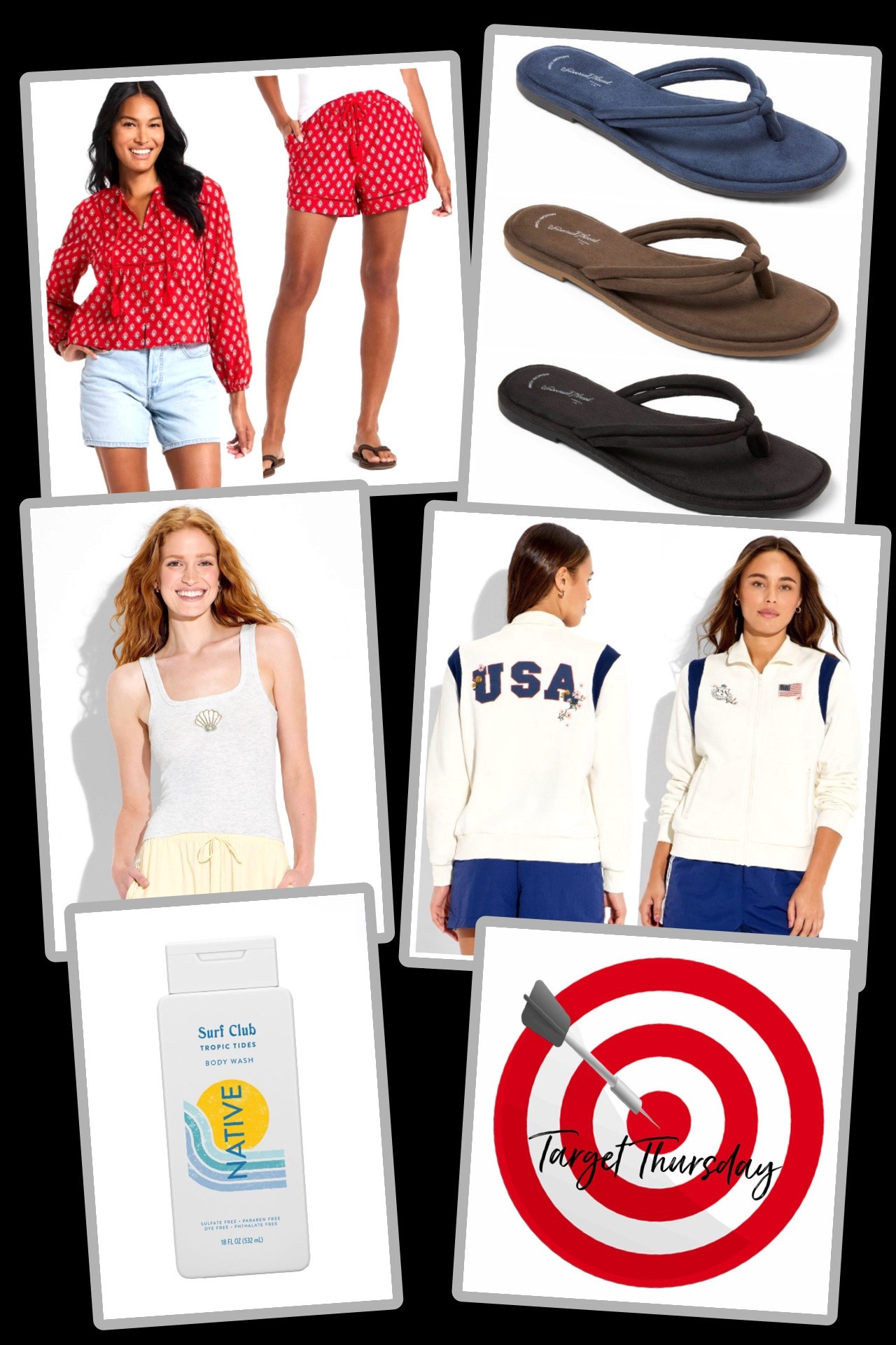 Time for Target Thursday, a round up of fantastic New Arrivals worth checking out! 🎯

🎯 Universal Thread Women’s Red Floral Women’s Blouse & Pull On Shorts - brand new set that is part of Target’s new Americana Collection, and is absolutely flying!! Such a pretty pattern in person, and while it makes an excellent set, the pieces are sold separately and can easily be mixed and matched. Red and blue both available ❤️💙

🎯 Wild Fable Women’s Beaded Tank Top - such a fun new tank top that is super affordable! It’s a fun take on a classic style, and will add a little extra to outfits this season. Several options available in all different colors! 

🎯 Native Limited Edition Surf Club Body Wash - this new body wash smells INCREDIBLE!!! Like Summer bottled up in a container, and made of only clean ingredients. Limited edition, so it’s only around for a short time and while supplies last 🏖️

🎯 Universal Thread Women’s Kirby Sandals - finally back in stock!! These are the cushiest sandals, and they sold out instantly upon launching, but are now BACK. They’re available in tons of neutral color options, and are even on great sale right now 🩴 

🎯 Women’s USA Fleece Graphic Athletic Zip Up Sweatshirt - the softest new sweatshirt that is so incredibly comfy! Perfect festive attire for the Summer, and a fun way to even cheer on Team USA in the World Cup. 🇺🇸 

#targetthursday #targetfinds #targetstyle

#LTKSeasonal #LTKHome #LTKootd #LTKActive #LTKHome #LTKSeasonal