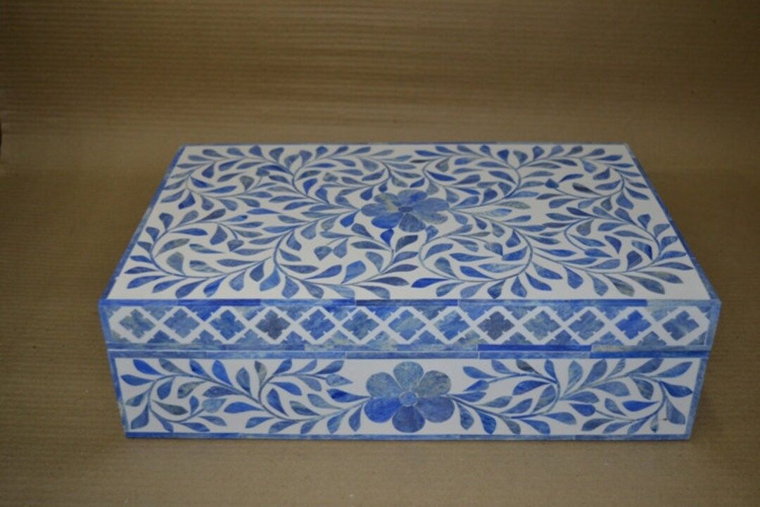 Blue Bone Inlay Floral Designer Box / Storage Box - Etsy | Etsy (US)