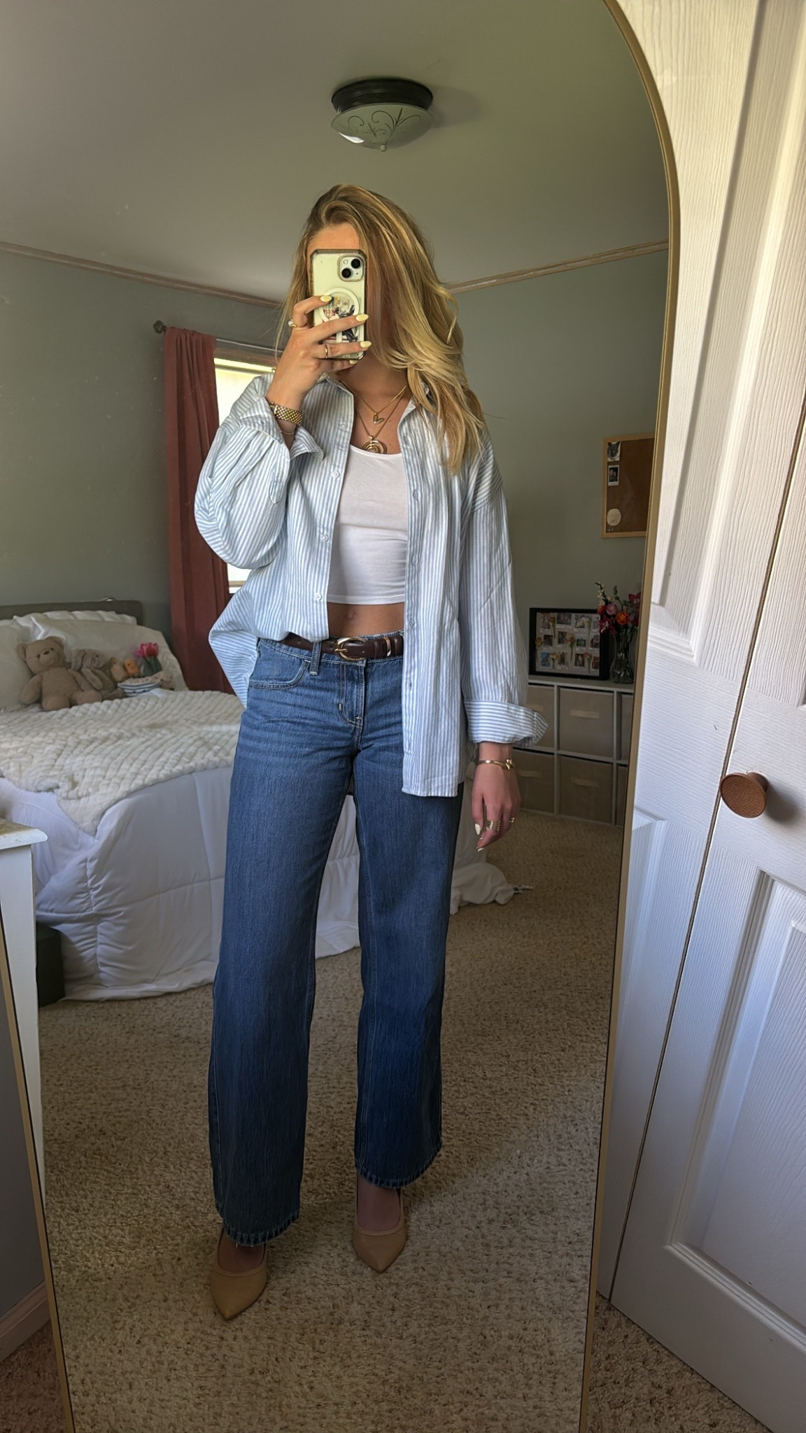 spring outfit inspo. button up blouse and low rise jeans 😇

#LTKFindsUnder50 #LTKStyleTip #LTKSeasonal