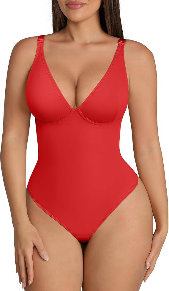 FeelinGirl Shapewear Bodysuits for Women Tummy Control Deep V Neck | Underwire Support for Lift, ... | Amazon (US)