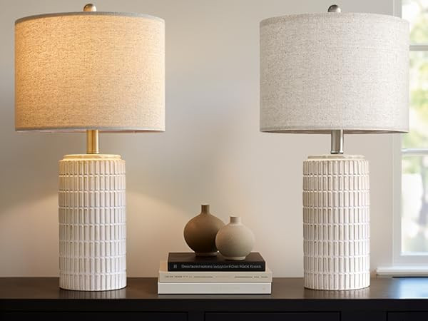 PoKat 23" Modern Ceramic Table Lamp Set of 2 for Living Room White Desk Lamps for Bedroom Farmhou... | Amazon (US)