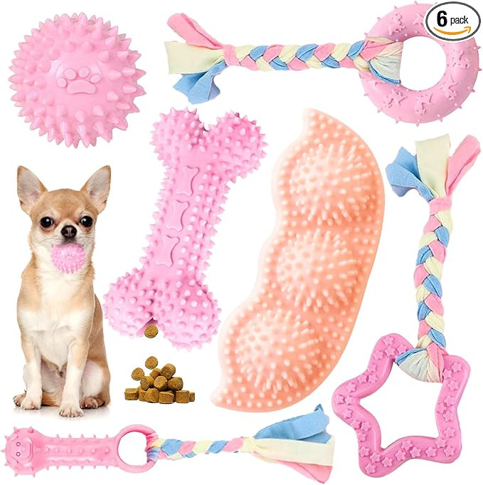 Petcare 6 Pack Puppy Chew Toys for Teething Cute Pink Puppy Toys Small Dog Toys Soft Rubber Rope ... | Amazon (US)