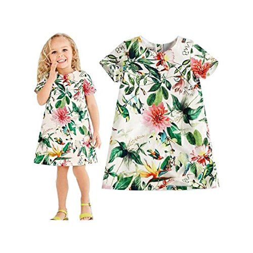 FEITONG Baby Girls Broken Flower Print Dress 2016 Summer Girls Princess Dress (Age:6-7Y, Blue) | Amazon (US)