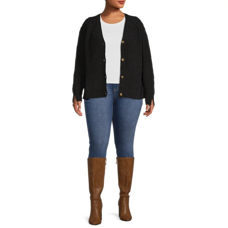 Terra and Sky Women's Button Front Chenille Cardigan - Walmart.com | Walmart (US)