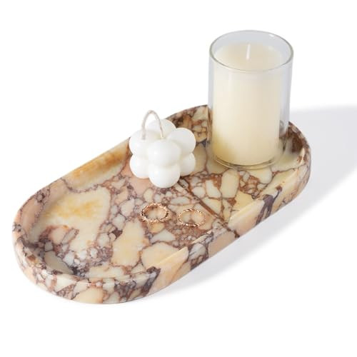 Koville Natural Marble Tray for Decor, Marble Vanity Tray for Perfume, Cosmetics, Jewelry, Stone Decorative Trays for Dresser Organizer, Storage Trays for Home Bathroom Countertop(Calacatta Viola) | Amazon (US)