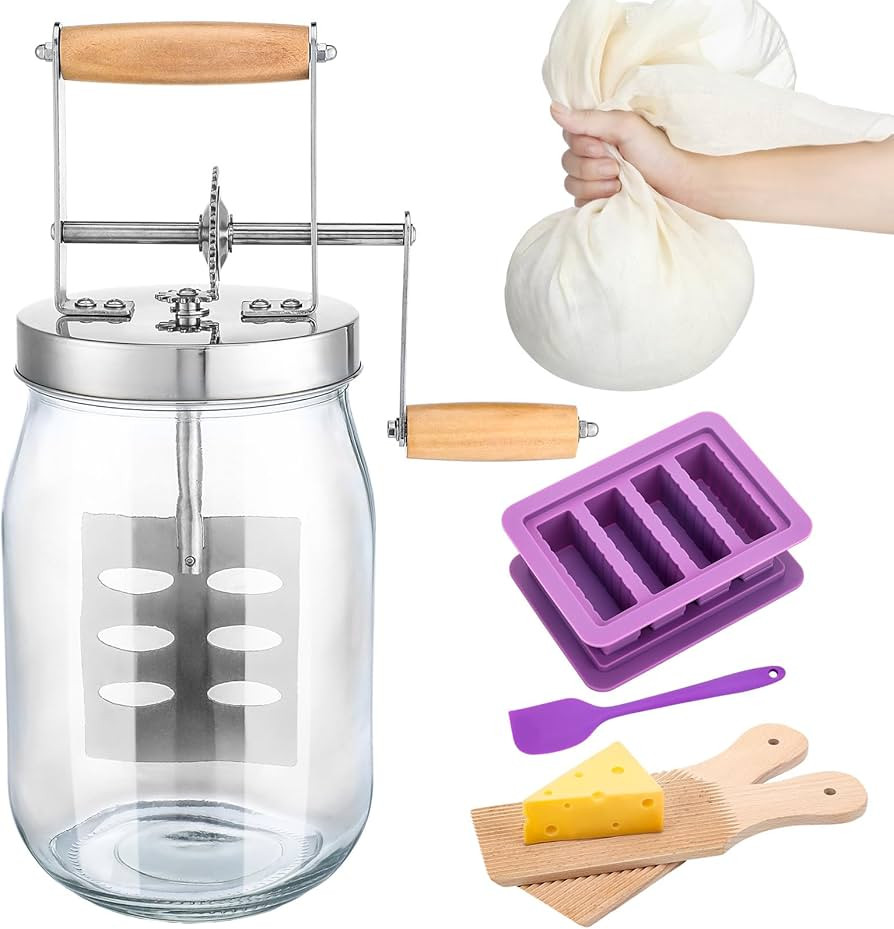 6 Pcs Butter Churner Hand Crank Mason Jar Set 34 oz Large Hand Crank Butter Churn Manual Butter M... | Amazon (US)