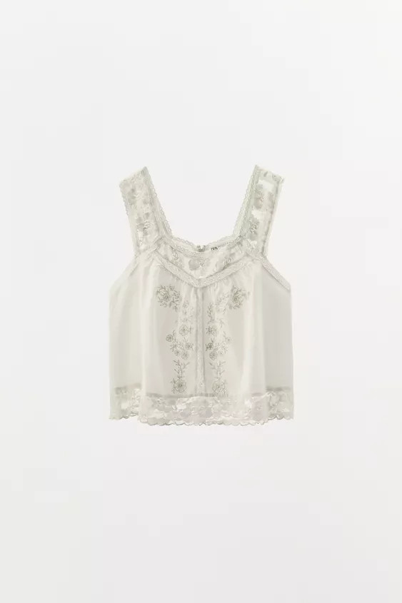 LIMITED EDITION EMBROIDERED LACE STRAPPY TOP | Zara US