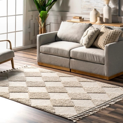 nuLOOM Marissa High/Low Diamond Tassel Area Rug, Ivory | Ashley