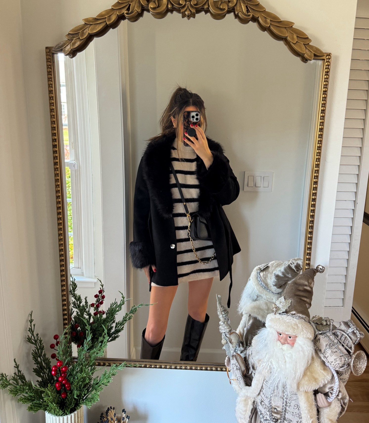 cozy sweater dress outfit paired with the softest faux fur jacket for winter (wearing size medium in both!)

#LTKgrwm #LTKFindsUnder100 #LTKHoliday