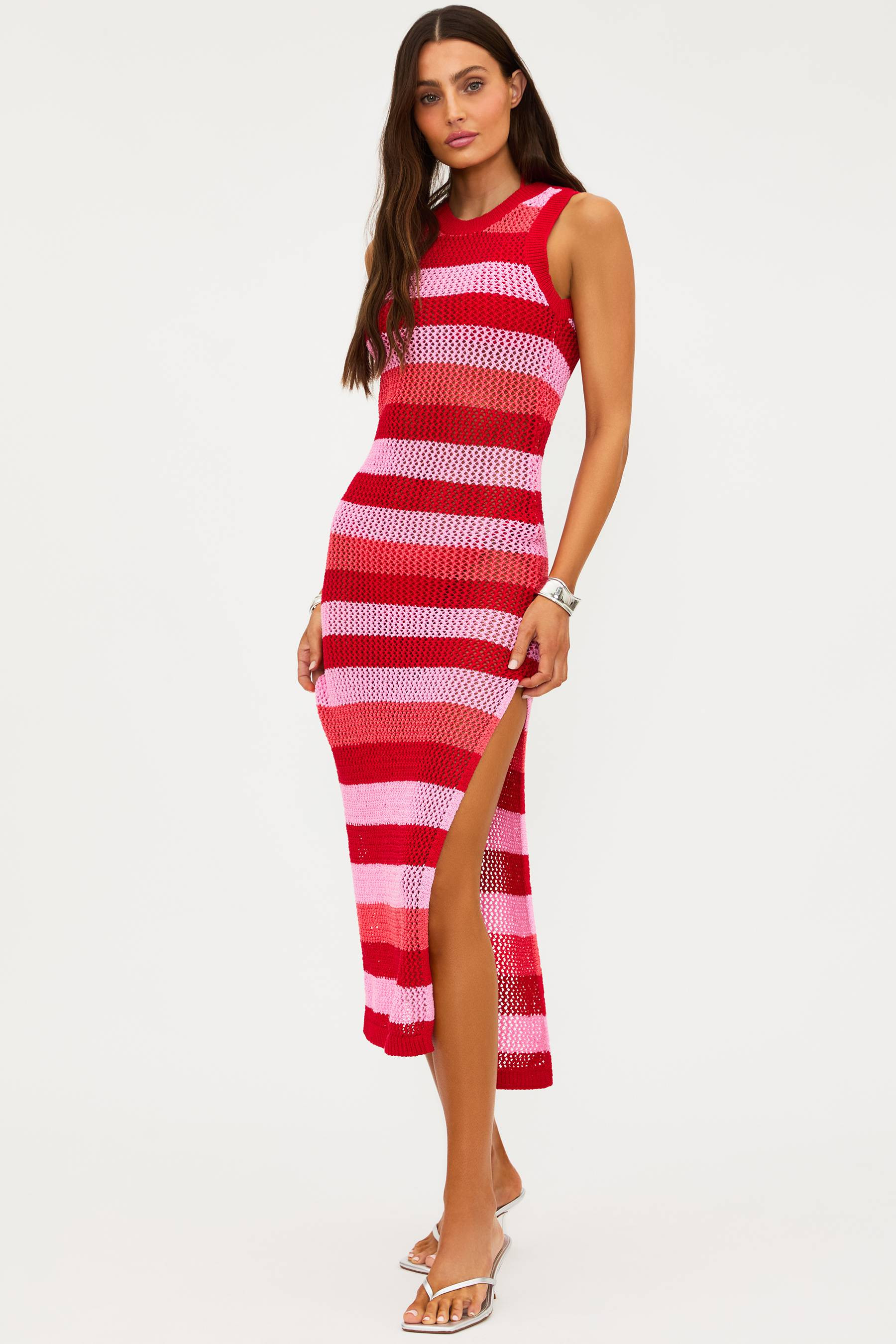 Holly Rose Dress Ruby Stripe | Crochet Cover Up Midi Dress | Beach Riot | Beach Riot