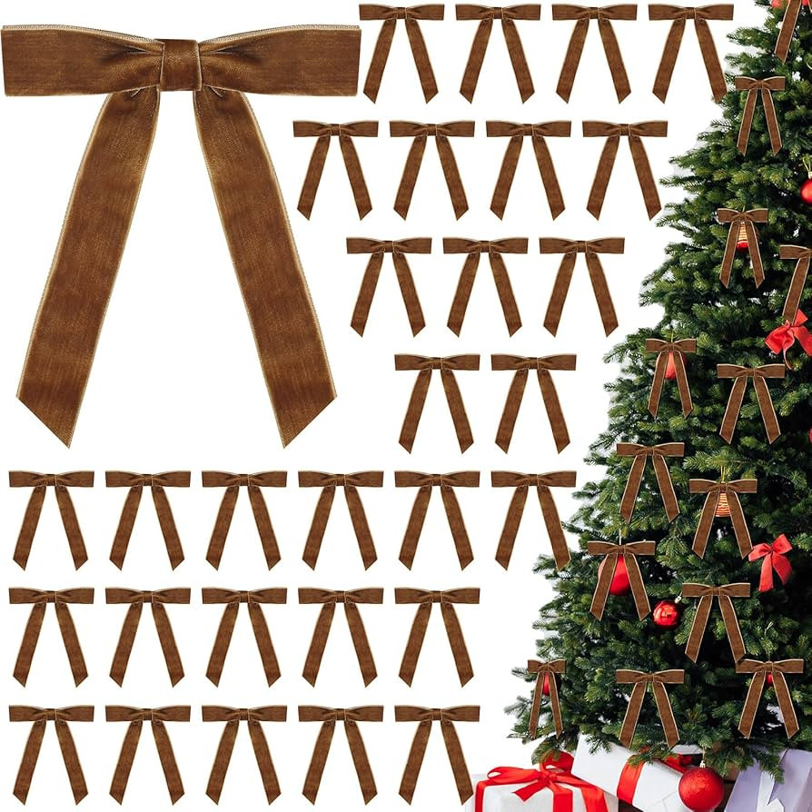 30 Pcs Christmas Velvet Wreath Bow, 5 x 7 Inch Vintage Velvet Ribbon Bows Rustic Crafts Gift Bows... | Amazon (US)