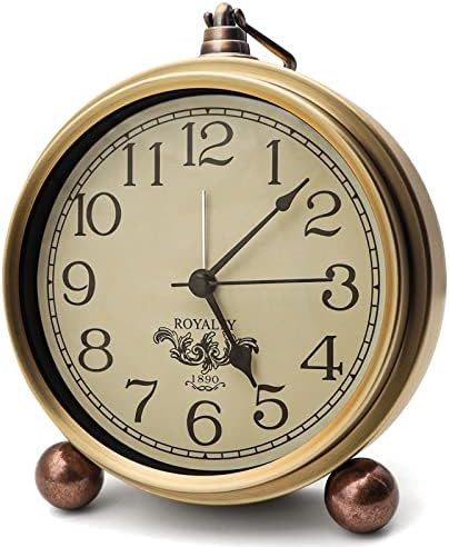 Maxspace Metal Golden Table Clock, Retro Vintage Non-Ticking Small Alarm Clock,Battery Operated S... | Amazon (US)