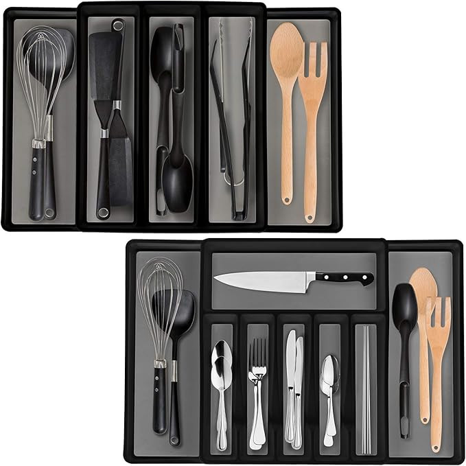 Eltow Expandable In Drawer Cutlery Organizer & Utensil Tray Set - 2 Kitchen Storage Trays For Fla... | Amazon (US)