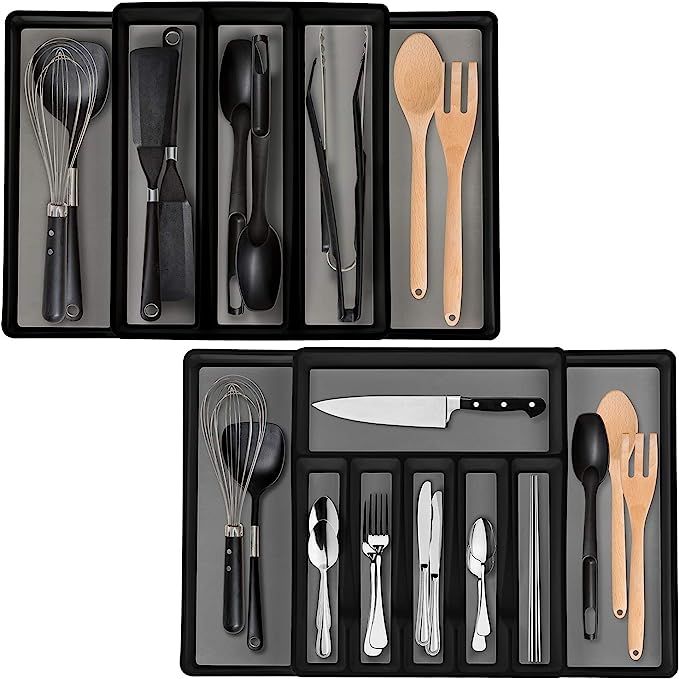 Eltow Expandable In Drawer Cutlery Organizer & Utensil Tray Set - 2 Kitchen Storage Trays For Fla... | Amazon (US)