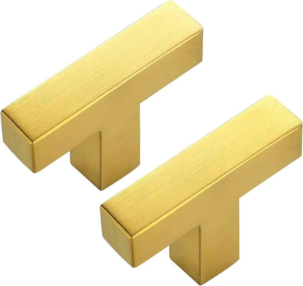 Ravinte 30 Pack Gold Square Bar Cabinet Knobs 2 Inch Square Cabinet Handles Brushed Brass Single ... | Amazon (US)