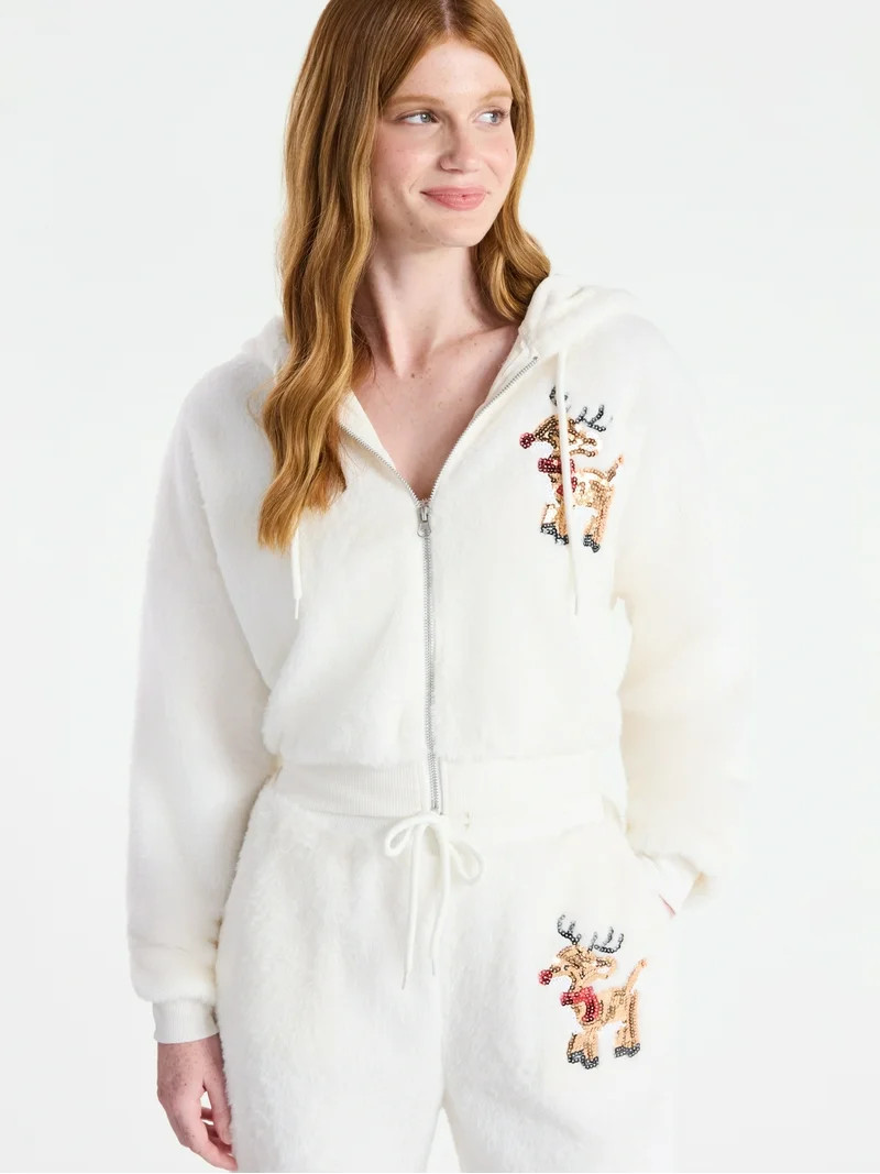 No Boundaries Christmas Plush Jacket, Women's & Women's Plus | Walmart (US)