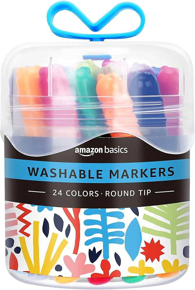 Amazon Basics Washable Round Tip Assorted School Marker Pens, Pack of 24 Colors | Amazon (US)