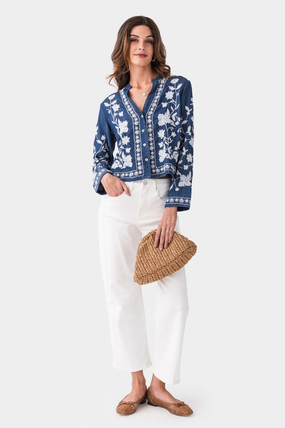 En Creme Embroidered Button Down Top | Social Threads