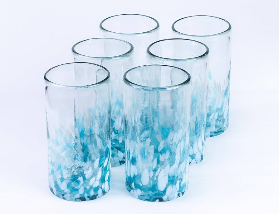 Handmade con Amor - 18 oz Hand Blown Mexican Drinking Glasses - Set of 6 tumblers, 18 fl oz each,... | Amazon (US)
