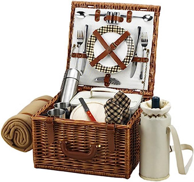 Picnic at Ascot Cheshire English-Style Willow Picnic Basket with Service for 2, Coffee Set and Bl... | Amazon (US)