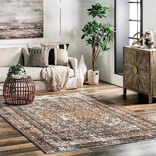 nuLOOM Charvi Distressed Medallion Fringe Area Rug, 8x10, Multi | Amazon (US)