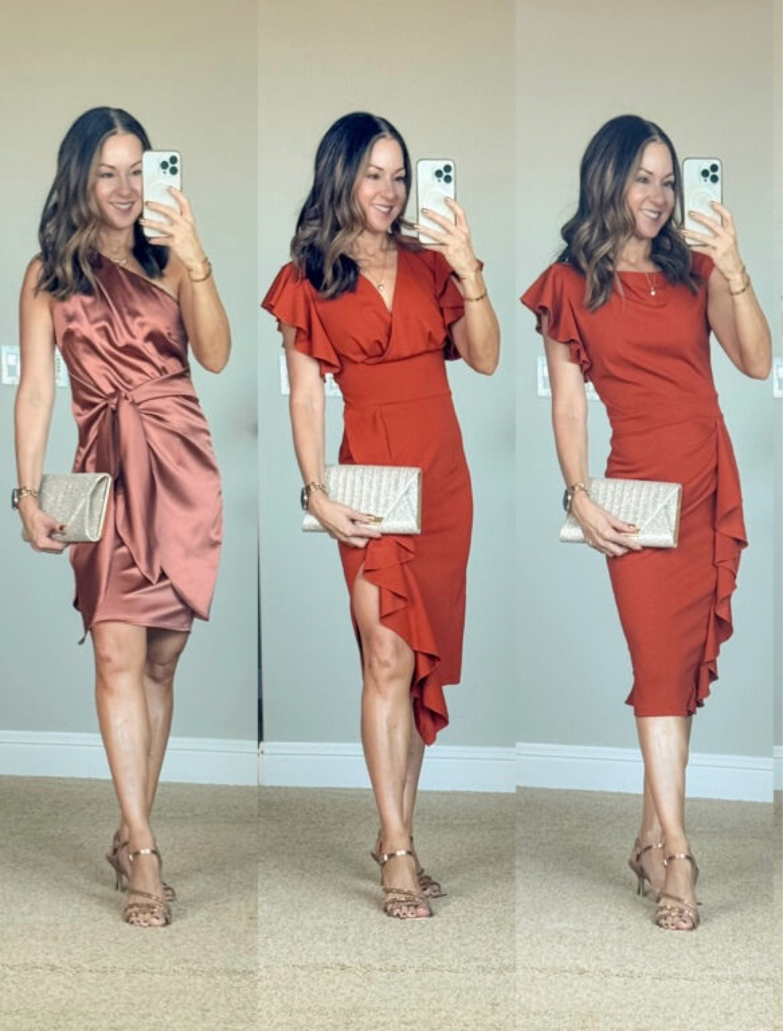 Fall Wedding Guest

For reference I'm 5'1" 109lbs

I am wearing size 0 brown satin dress, TTS rust red ruffle sleeve dress and ruffle dress size S, fits like XS

Fall wedding guest  wedding guest dress  Amazon fashion  Amazon finds  satin dress  ruffle dress  autumn dress  clutch  gold heels  wedding guest accessories  EverydayHollyy

#LTKWedding #LTKSeasonal #LTKStyleTip